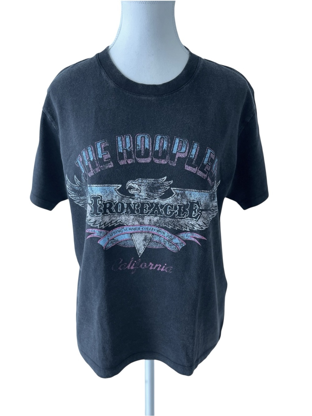 The Kooples Black Vintage Short-Sleeve Iron Eagle Graphic Tee Size Small NWT